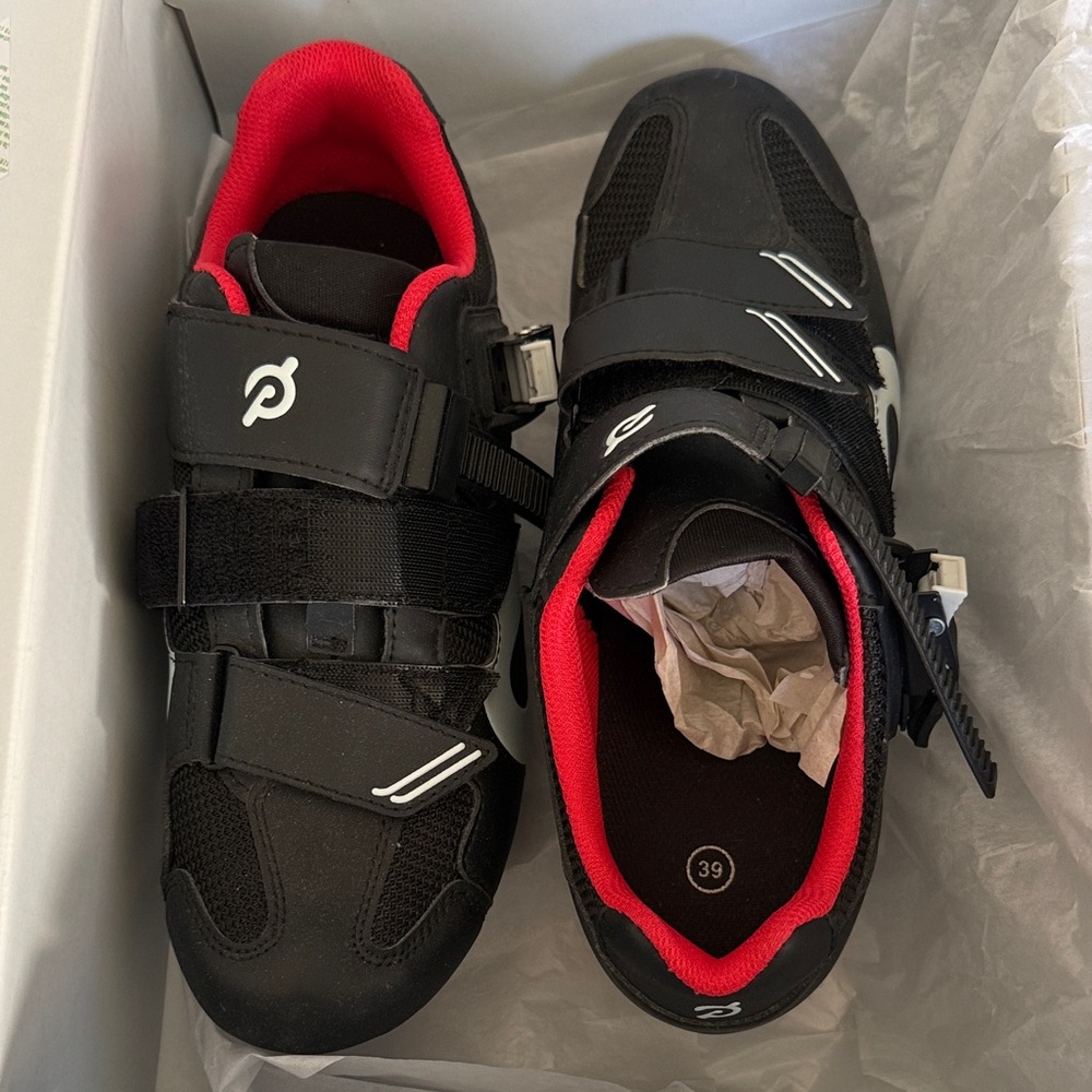 Peloton Black and Red Women's Cycling Sneakers with Dual Straps - excellent cond